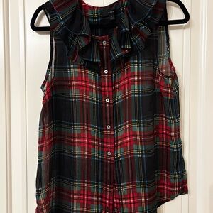 J. Crew Red and Black Plaid Ruffle Blouse